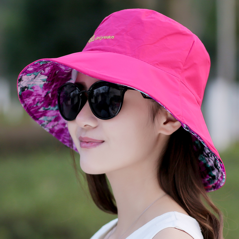 2019新款韩版潮春夏季女士太阳帽户外防晒带钢圈遮阳可折叠布帽子