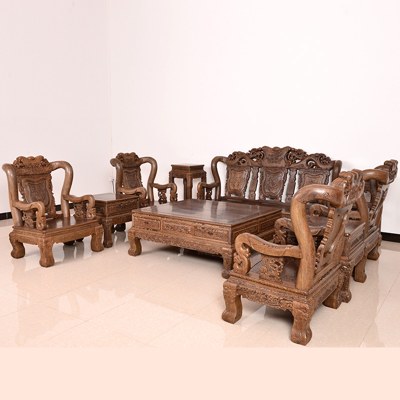 王木匠 鸡翅木沙发十件套 实木客厅组合 中式古典仿古红木家具