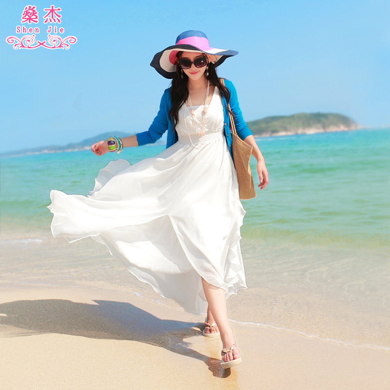 沙滩裙2019新款海边度假雪纺夏季泰国女装海滩波西米亚长裙连衣裙