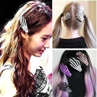 fx krystal水晶同款郑秀晶骷髅发卡手骨发夹原宿白骨爪子边卡发饰