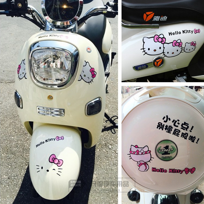 kitty猫摩托车防水反光贴花 小绵羊龟王电瓶电动车装饰个性潮贴纸