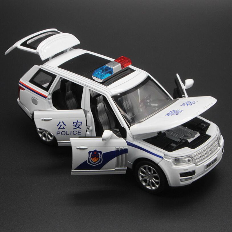 6开门 合金警车金属路虎小汽车模型儿童玩具特警玩具车声光回力