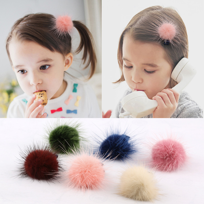 韩国儿童发饰水貂毛球发夹女童发卡宝宝可爱饰品婴儿毛毛发圈头绳