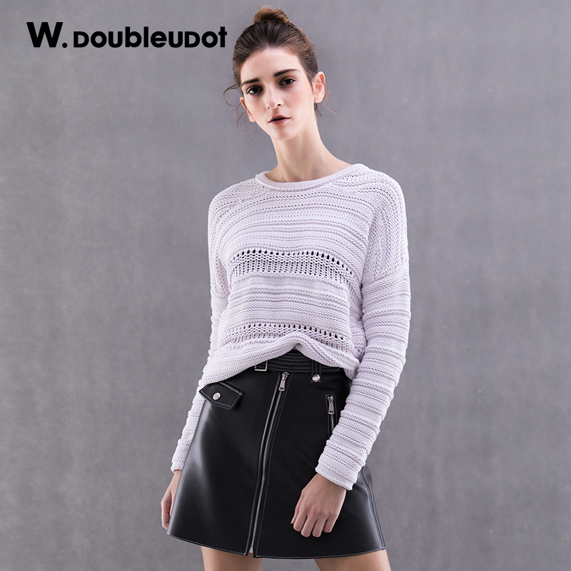 W.doubleudotW.doubleudot达点时尚百搭拼接针织衫WK6SP1060
