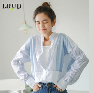 LRUD衬衫女2018春装新款女装韩版条纹白色衬衣宽松长袖小清新上衣女式衬衫