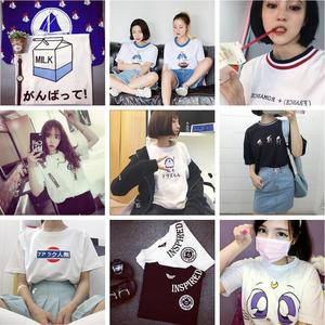 韩国ulzzang短袖T恤女学生原宿风BF刺绣上衣姐妹闺蜜装百搭打底衫情侣装