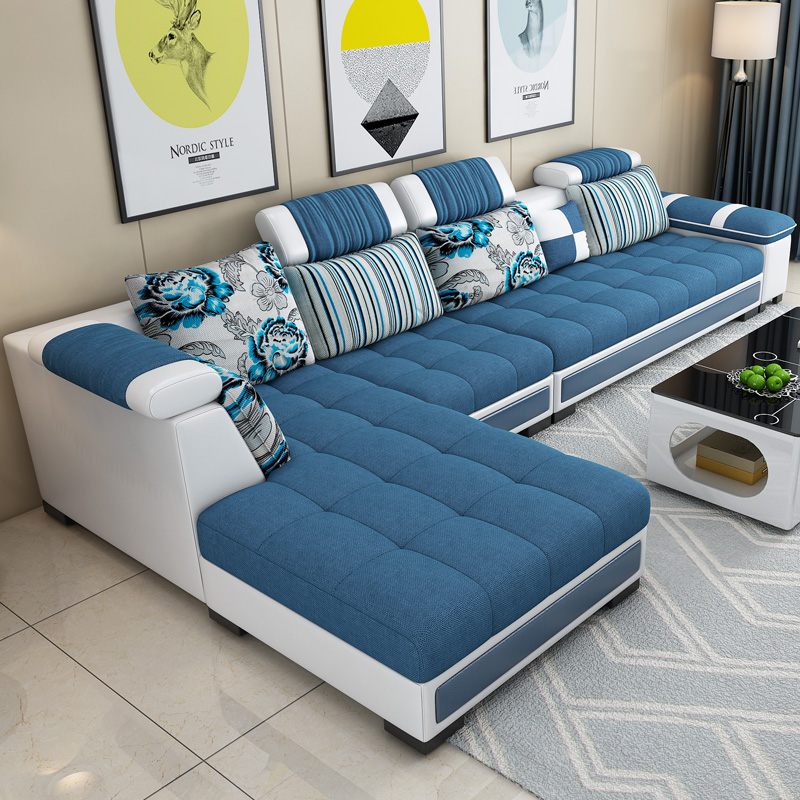 新款布艺沙发客厅整装小户型现代简约转角可拆洗家具皮布沙发组合