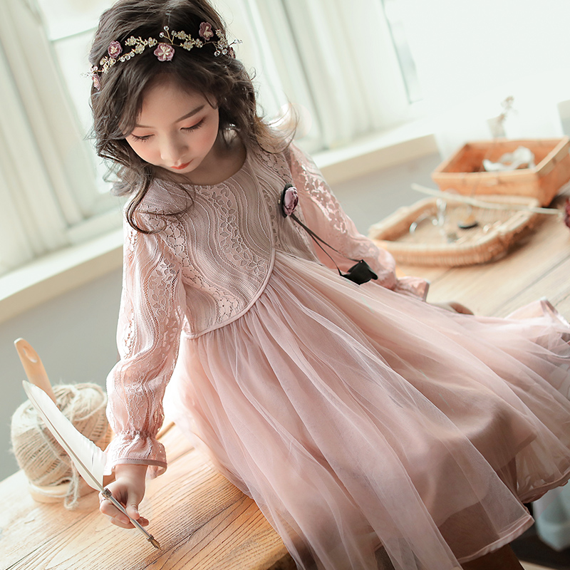 女童连衣裙2019春装新款韩版蕾丝裙子大童儿童装网纱超洋气公主裙