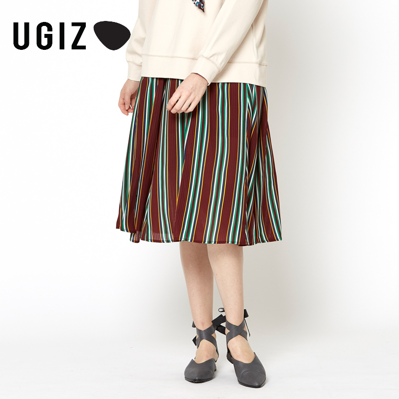 UGIZ春装新款韩版女装撞色条纹休闲A字半身裙女UCKA173A