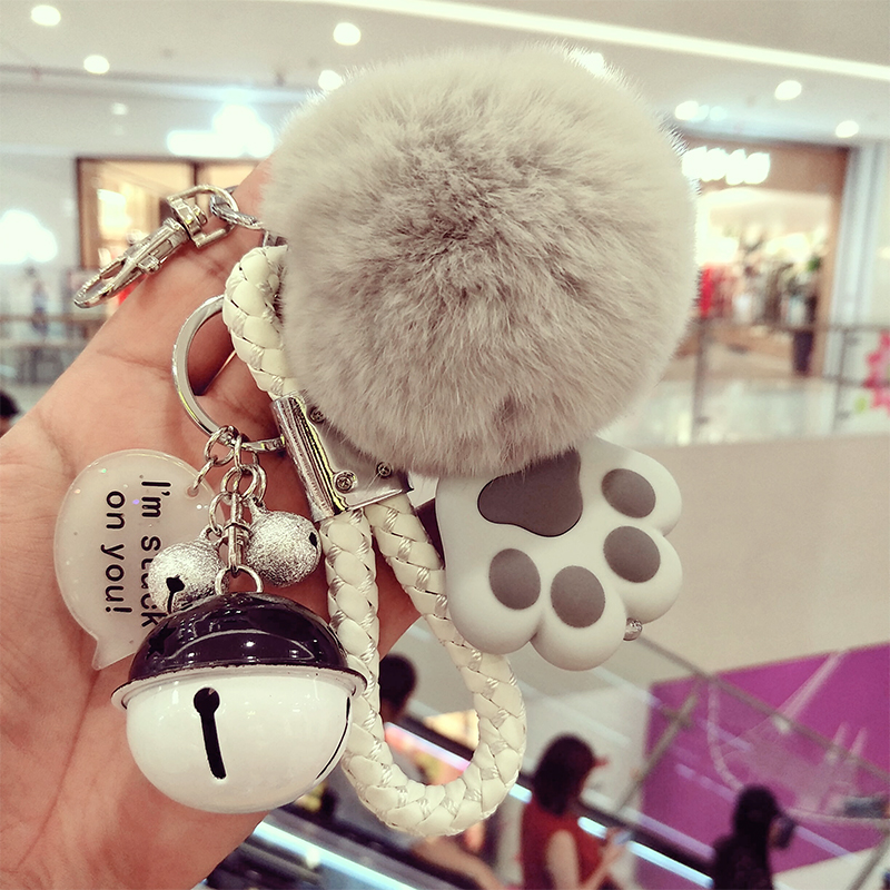 韩国创意可爱毛绒钥匙扣女 高档獭兔毛球汽车钥匙链包包挂件女士