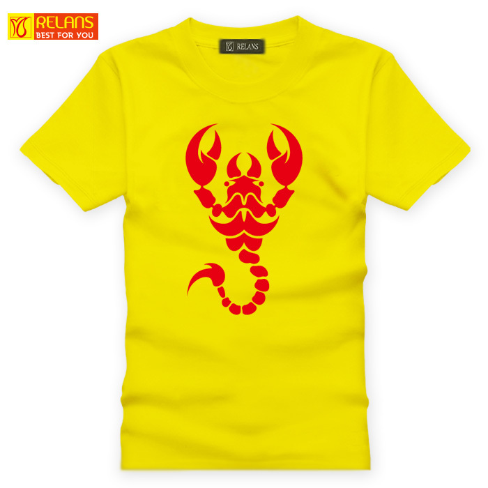 RELANS J1618 休闲时尚男装 卡通蝎子图案印花 纯棉短袖T恤黄色
