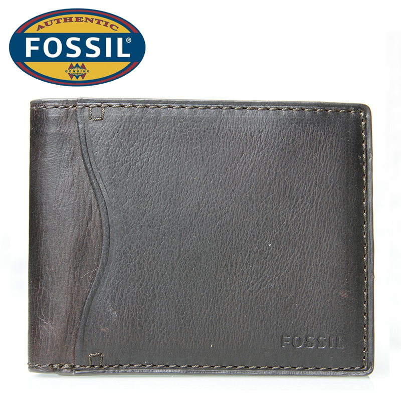 正品化石FOSSIL男士二折牛皮钱包短款两折钱夹带相片位现货