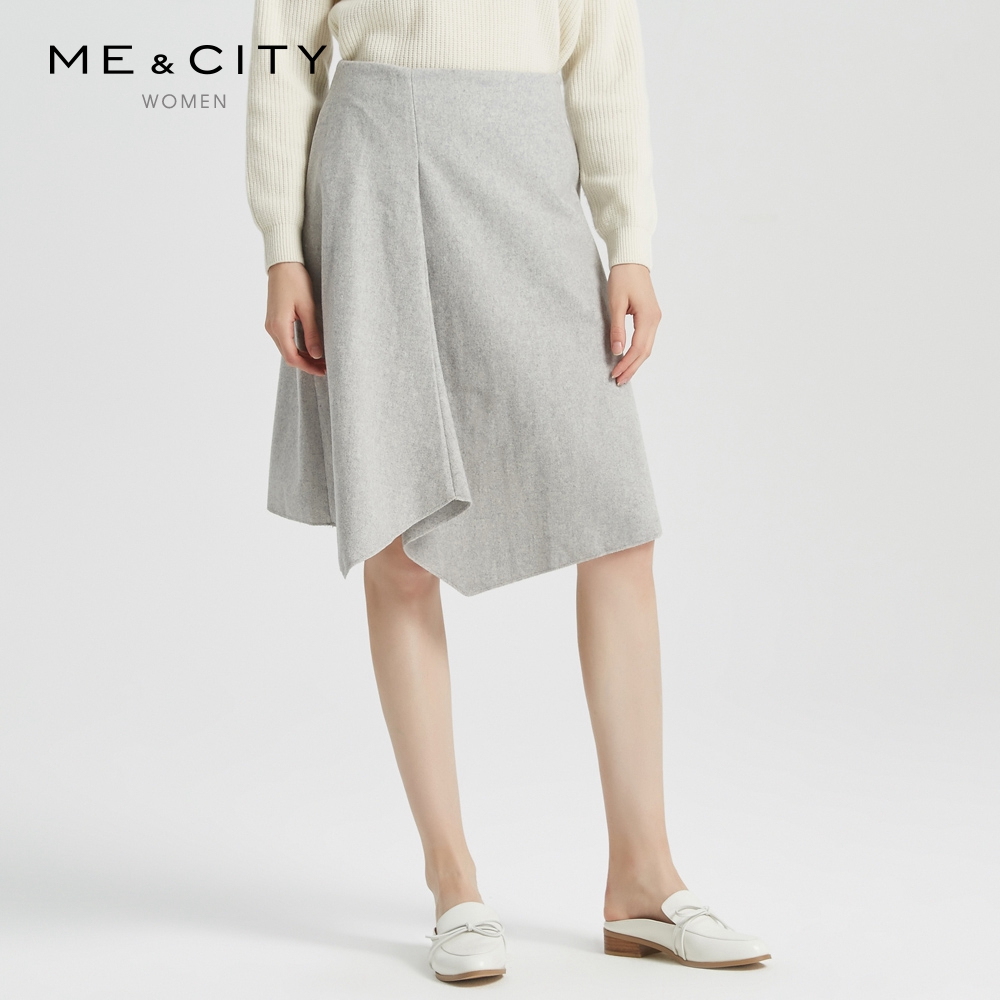 MECITY女装羊毛不规则褶皱细节时尚气质半身裙