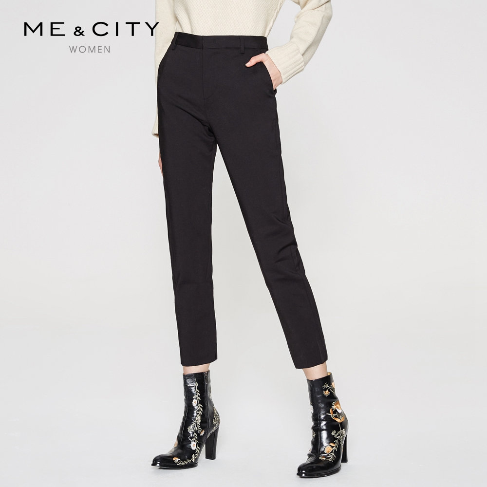 MECITY女新款黑色弹力修身简约小脚九分裤