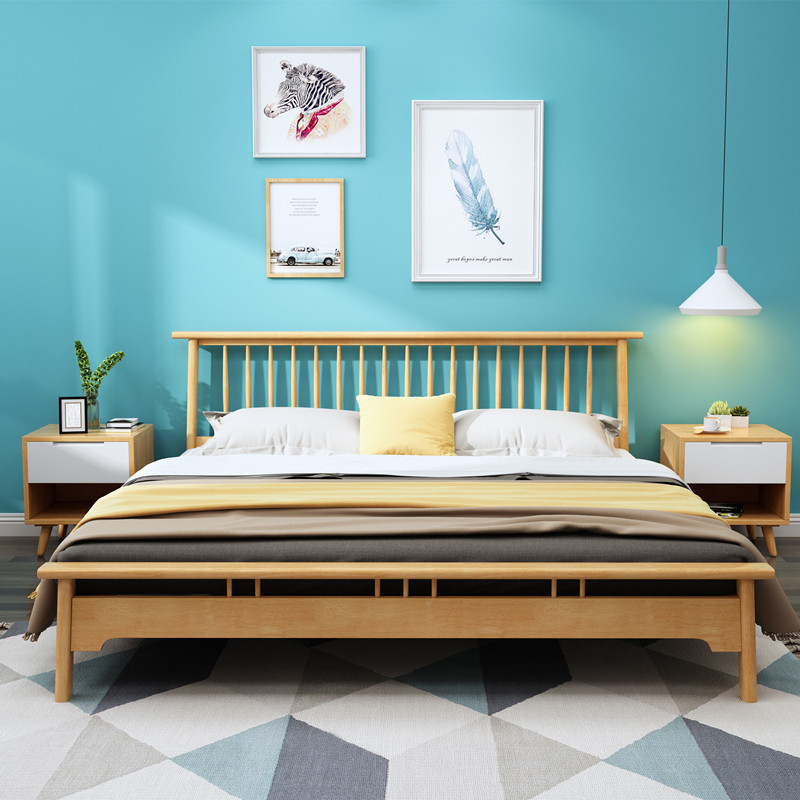 北欧实木床现代简约1.8米双人主卧1.5单人小户型工厂直销民宿家具
