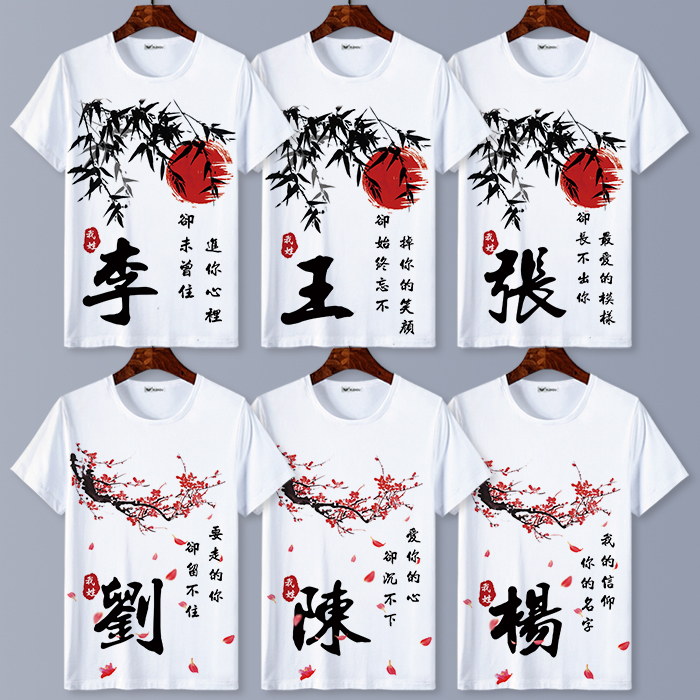 夏季创意中国风百家姓氏名字定制文字汉字印花短袖男女文艺T恤衫
