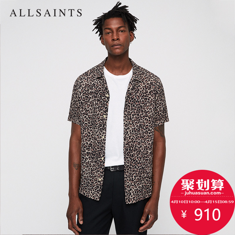ALLSAINTS男士Leopardtone短袖衬衫修身豹纹春夏衬衣MS018P