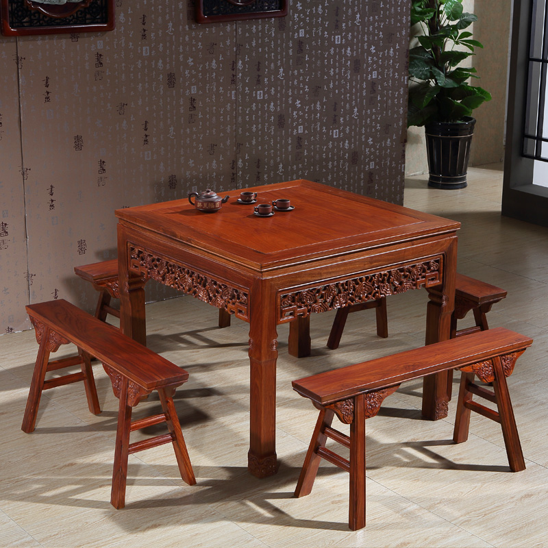 非洲花梨木四方桌红木八仙桌方形桌厅堂餐桌椅组合家具实木餐桌凳