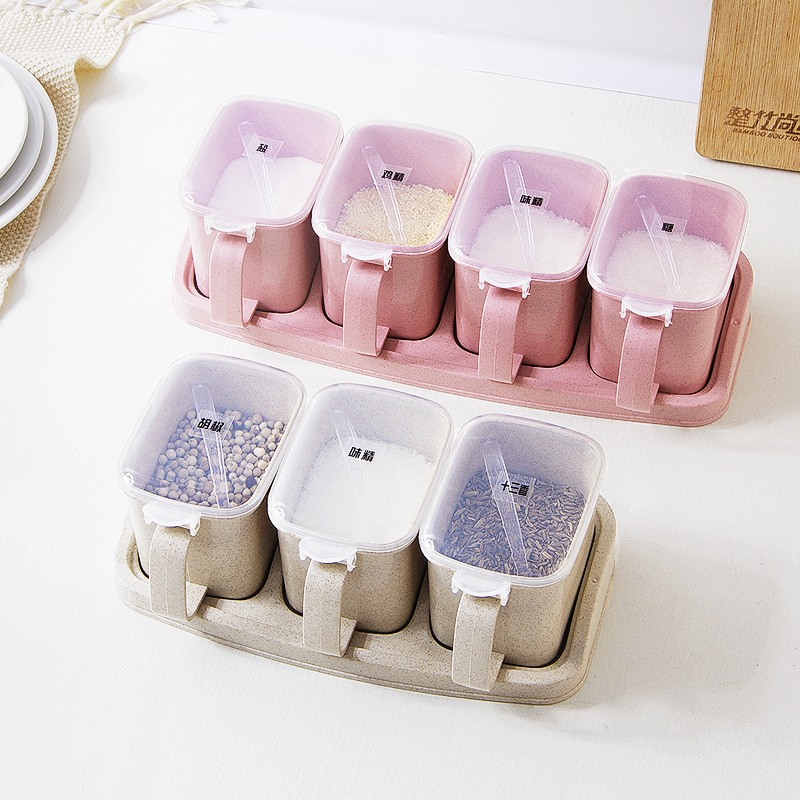 厨房麦香调味盒 家用塑料调味罐盐罐套装 创意按压式调料盒调料罐