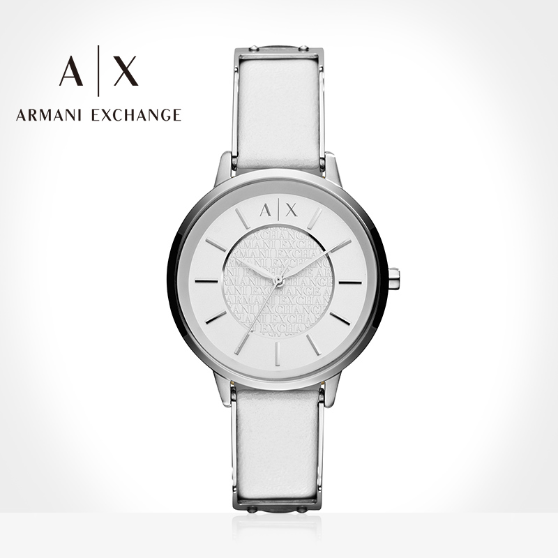 阿玛尼手表女Armani Exchange白色皮带手表休闲石英手表女AX5300