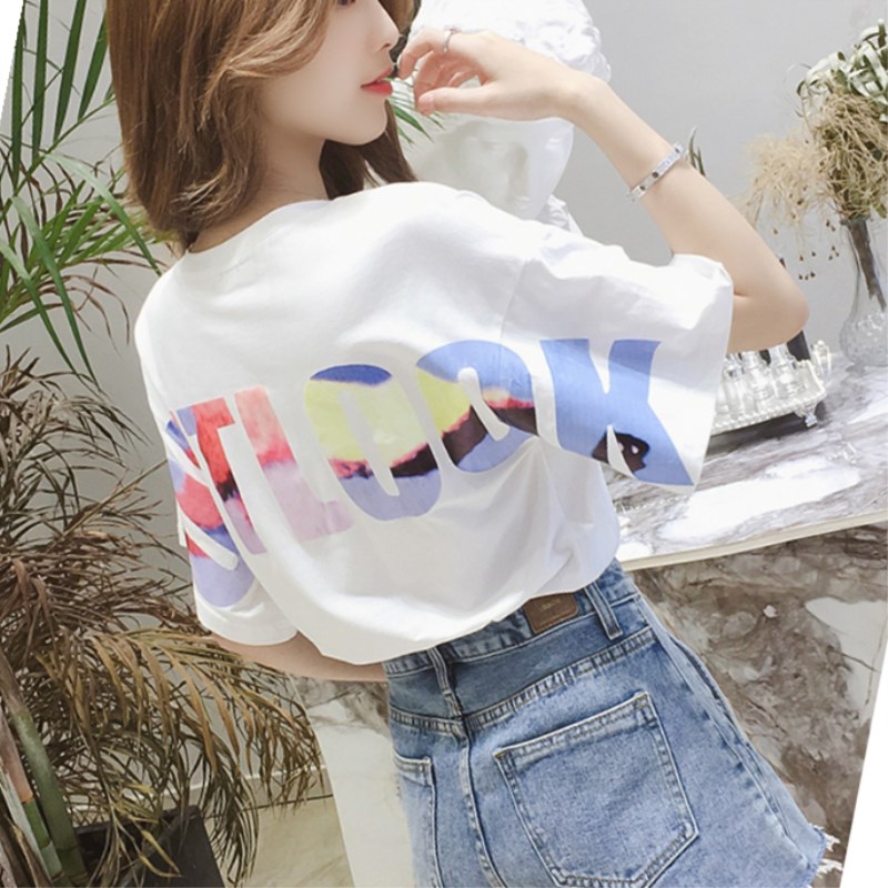 夏季女装韩范字母印花短袖T恤bf宽松学生上衣体恤女生酷酷的衣服