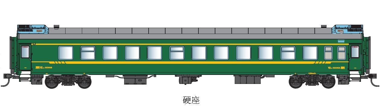 18年新款【】n27 1:87 yz25g 25g车厢 带灯中国火车模型 刷绿现货