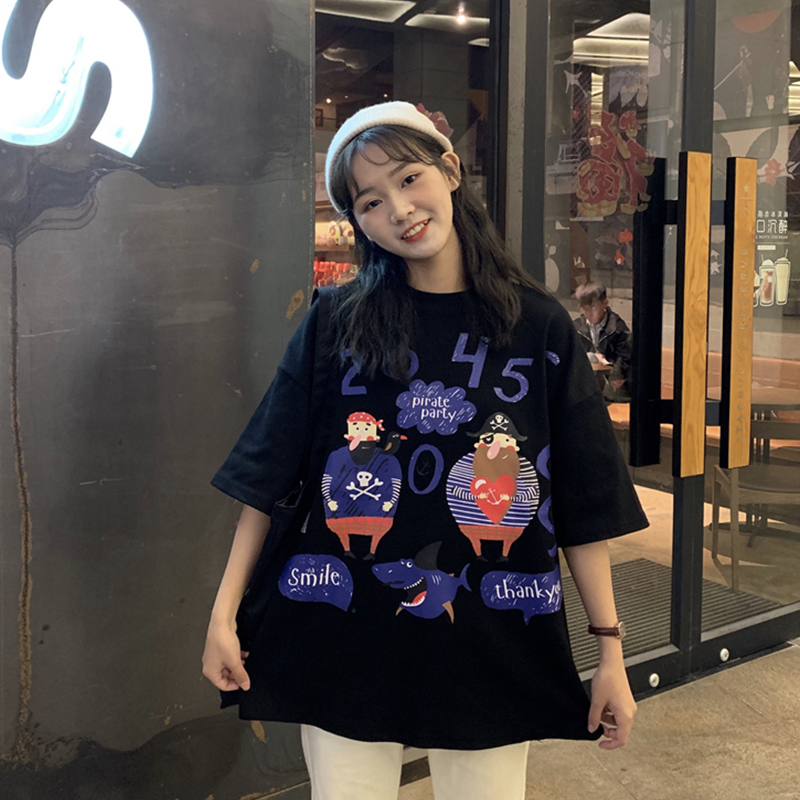 真维斯官网正品字母卡通可爱风圆领套头T恤女夏季2019新款韩版百