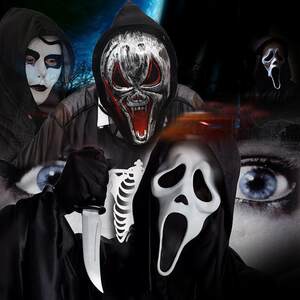 万圣节 span class=h></p></a>面具 /span>骷髅僵尸儿童恐怖白色死神假面吸血