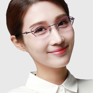 近视 span class=h>眼镜 /span>女士纯钛镶钻切边无框 span class=h>