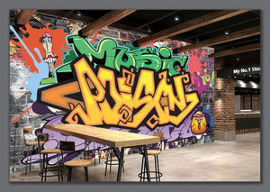 欧美街头嘻哈涂鸦墙纸 舞蹈室壁纸餐厅字母涂鸦酒吧ktv清吧 span
