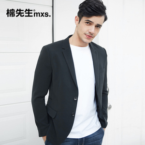 棉先生男装 春季新款男士平驳领双斜纹休闲西服 商务小西装男外套西装