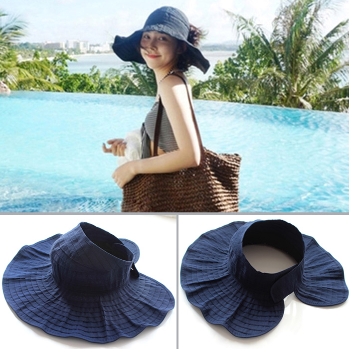 夏季女帽子随意折叠韩版卷卷空顶帽遮阳布帽百搭太阳帽防紫外线