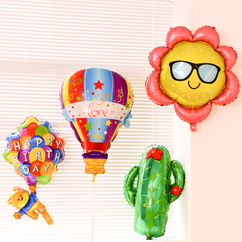 ins网红仙人掌植物降落伞热气球儿童生日装饰装扮铝膜箔气球布置