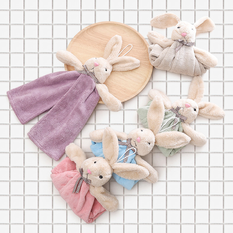 Joy Land/姣兰卡通珊瑚绒兔子擦手巾 可挂式可爱擦手巾