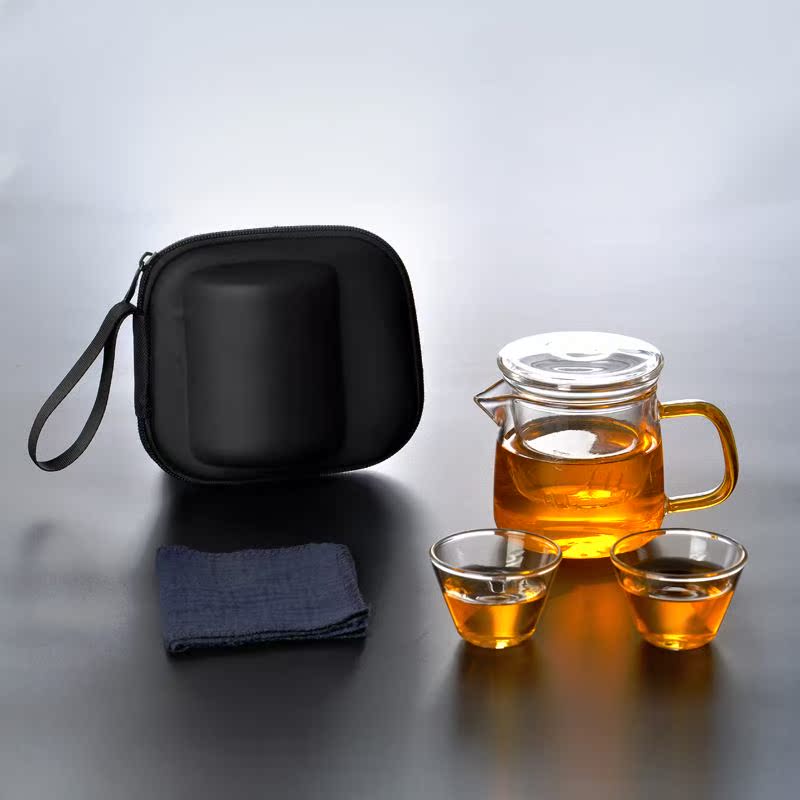 2019玻璃旅行茶具套装飘逸小泡茶杯车载便携包式户外一壶价格优惠