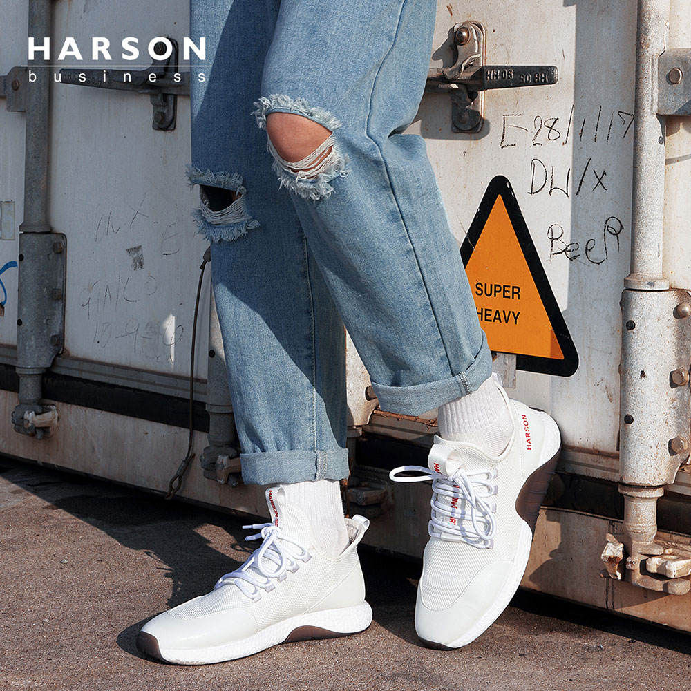 Harson/哈森2019春季新款飞织轻便椰子鞋平跟低帮休闲男鞋MS94005