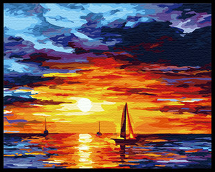 数码彩绘数字油画大幅画手绘diy编码彩绘晚霞抽象黄昏夕阳帆船