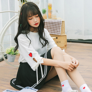 软妹夏季新款日系蝴蝶结短袖t恤女甜美小清新学生夏装可爱上衣