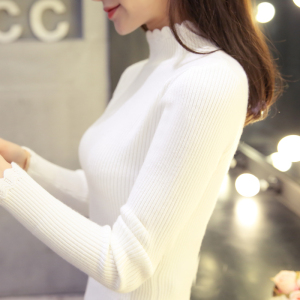 毛衣女秋冬韩版半高领套头打底衫短款修身纯色加厚螺纹针织衫显瘦毛衣