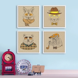 动物装饰画卡通精品儿童房幼儿园电表箱挂画现代简约油画布有框画
