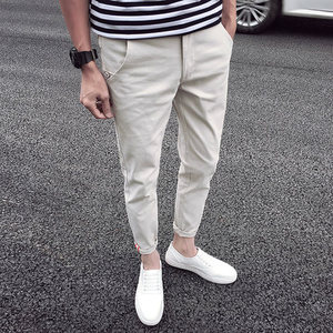 2017夏季款休闲裤男士学生修身九分裤潮流小脚裤青少年男9分裤子男士九分裤