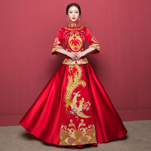 秀禾服新娘2017新款夏敬酒服中式礼服旗袍改良婚纱结婚嫁衣龙凤褂中式婚纱