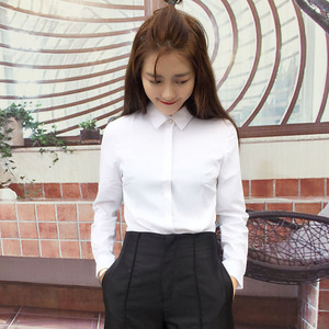 白衬衫女长袖韩范修身职业正装工作服春秋款百搭学生棉衬衣打底衫polo衬衫女