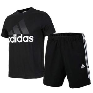 Adidas阿迪达斯男套装2017夏季新款时尚休闲短袖T恤 运动训练短裤短袖男