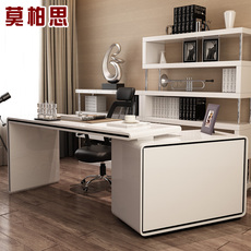 现代家用电脑桌 书房桌子转角写字台书柜组合办公桌白色烤漆书桌