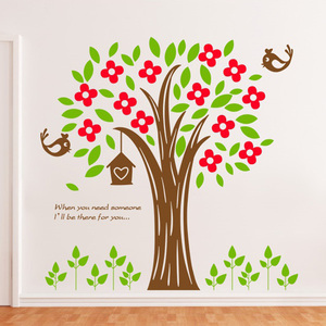 彩色大树墙贴画树木墙画贴纸儿童房幼儿园背景装饰贴图卡通果树贴
