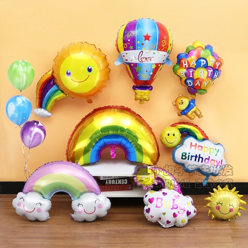 彩虹笑脸气球造型生日布置派对百日宴装饰结婚用品热气球宝宝周岁
