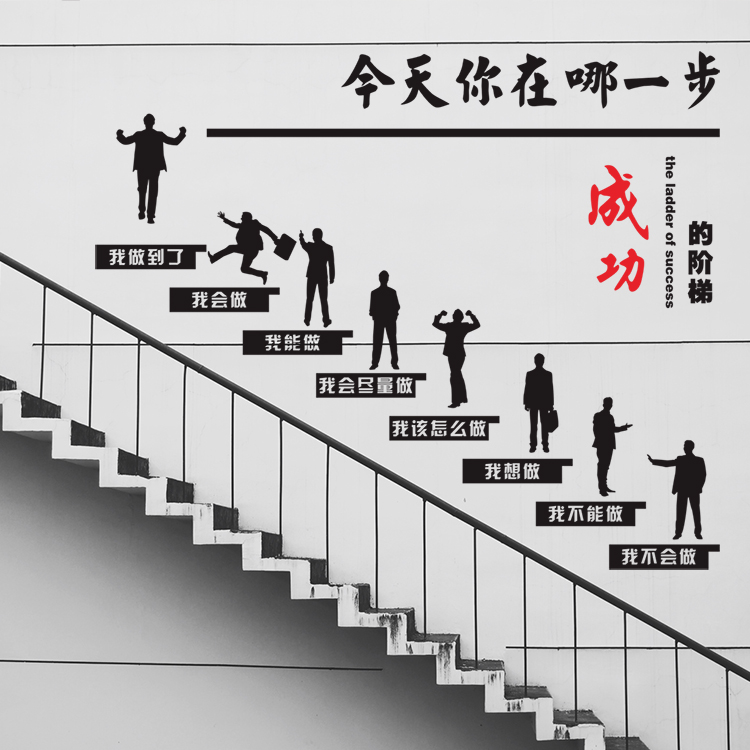 成功的阶梯平面墙贴 办公室装饰公司文化墙布置励志标语贴纸楼梯