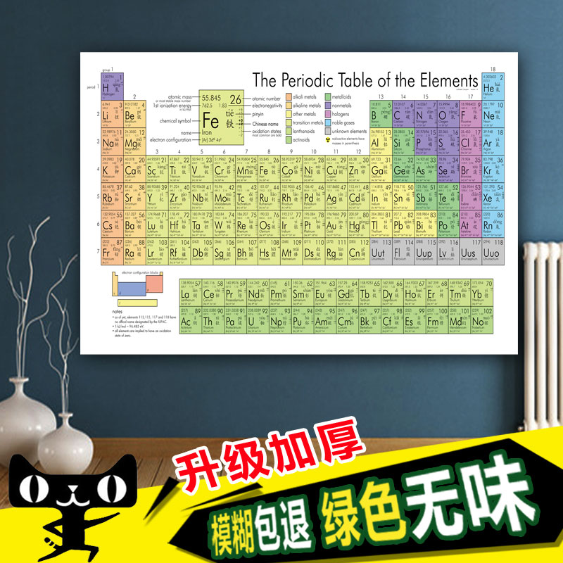 2018新版化学元素周期表挂图 118位中英文对照版学生墙贴海报定制