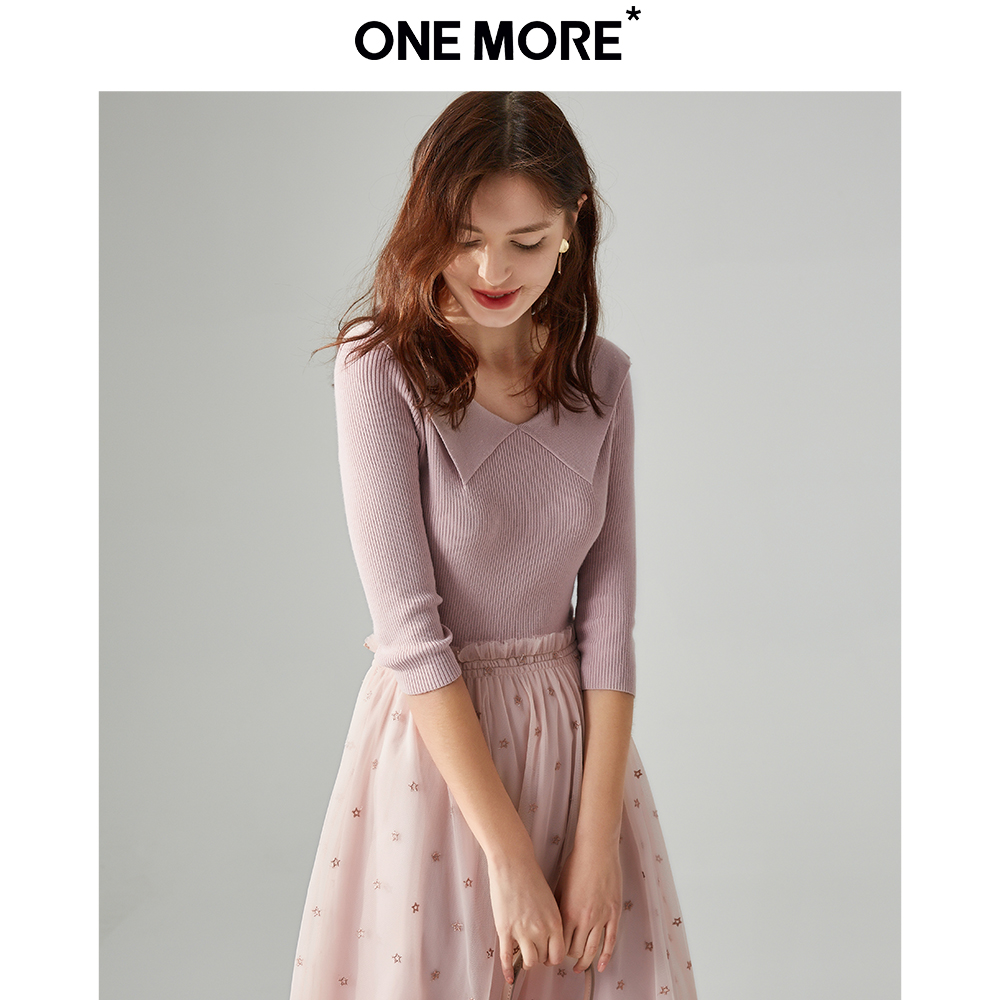 ONE MORE2019春装新款针织网纱拼接连衣裙女波点可爱连衣裙韩版
